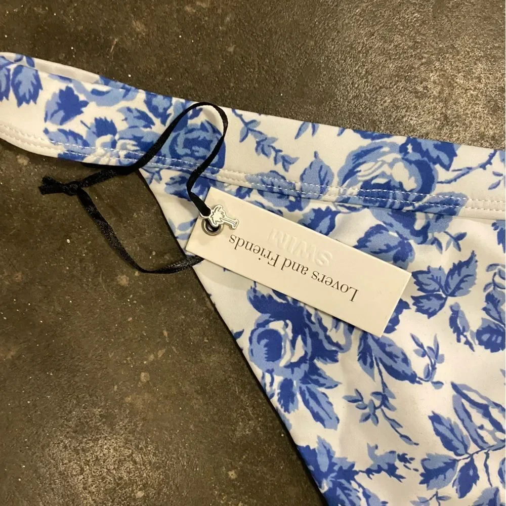 Lovers + Friends TAKE ME AWAY BOTTOM Blue Floral print Bikini separate Revolve M